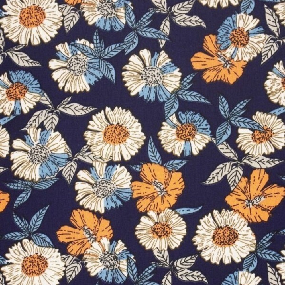 NAVY NECK SCARF with COLORED FLOWERS - Picture 3 of 5